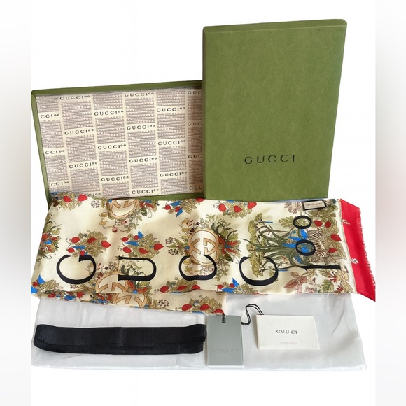 GUCCI 100 Year Limited Edition Silk Scarf Full inclusion Collector’s Piece - Picture 1 of 14